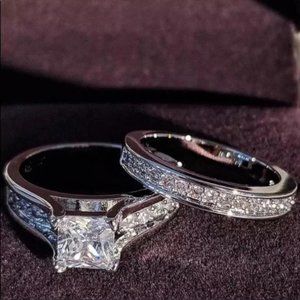 \\NEW\\ 2PC/SET 925 STERLING SILVER DIAMOND RING
